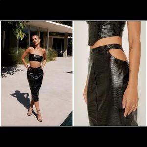 Croc Faux midi skirt